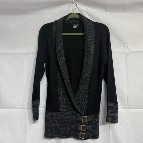 Venus Black Open Front Buckle Cardigan Sz M - Picture 2 of 13